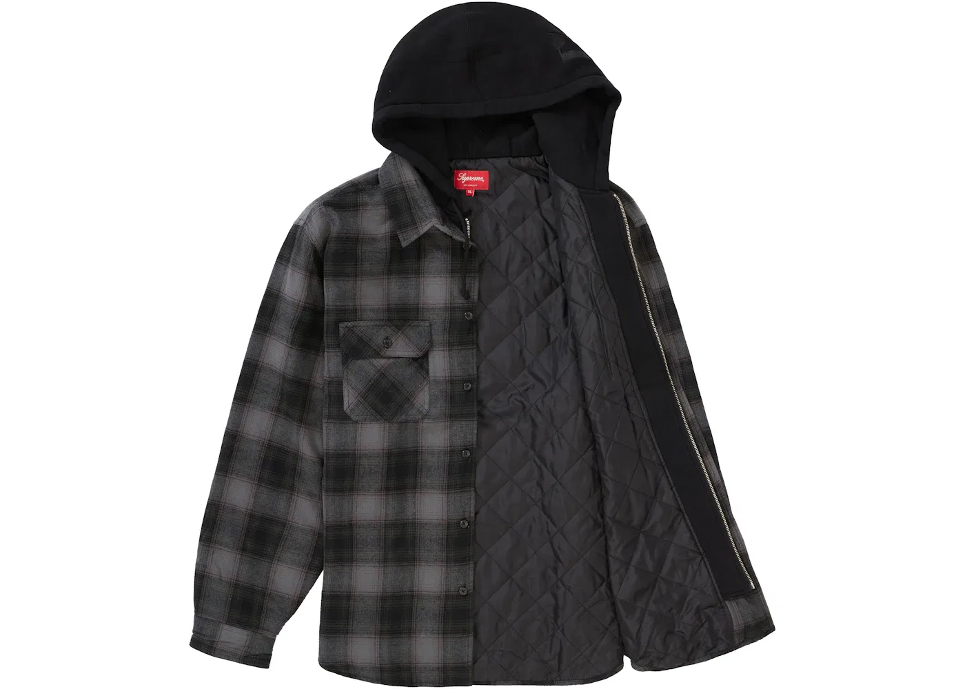 Мужская фланелевая рубашка с капюшоном на молнии Supreme, Black — фото 2