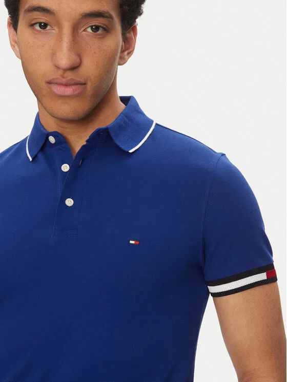 Поло slim fit Flag Cuff Tommy Hilfiger, синий — фото 4