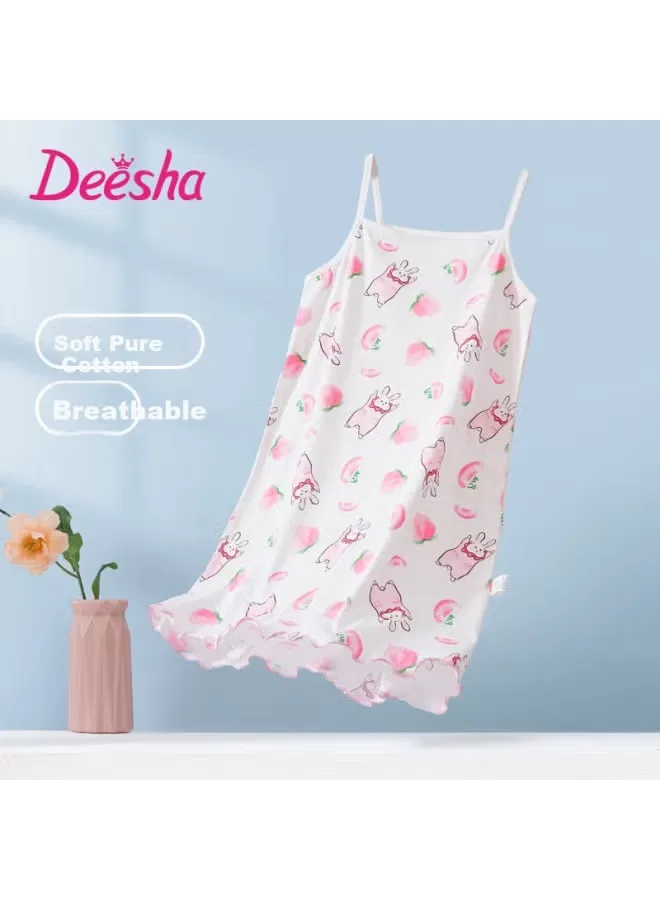 Ночная сорочка на бретелях с принтом Taotao Rabbit Deesha, белый