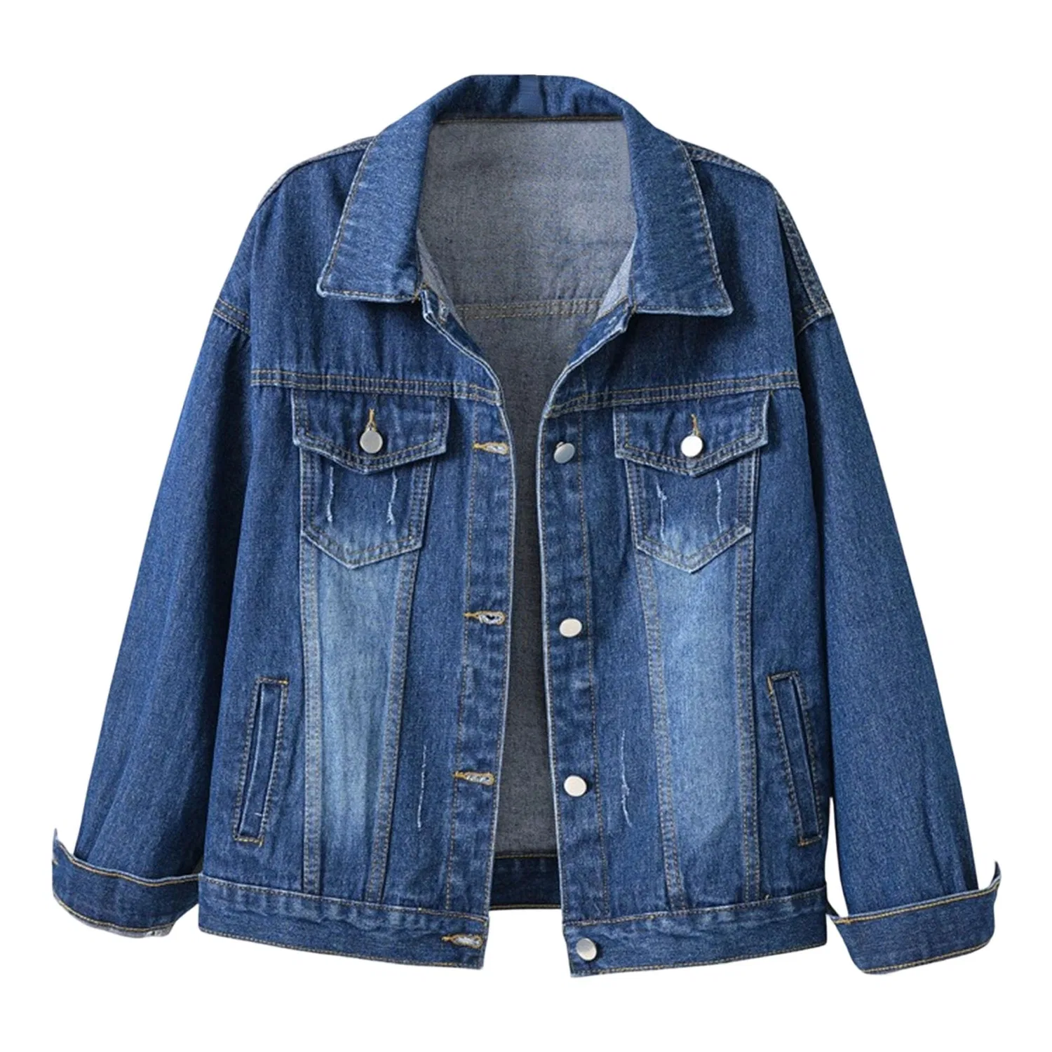 Женское джинсовое пальто с длинным рукавом, Denim scuro