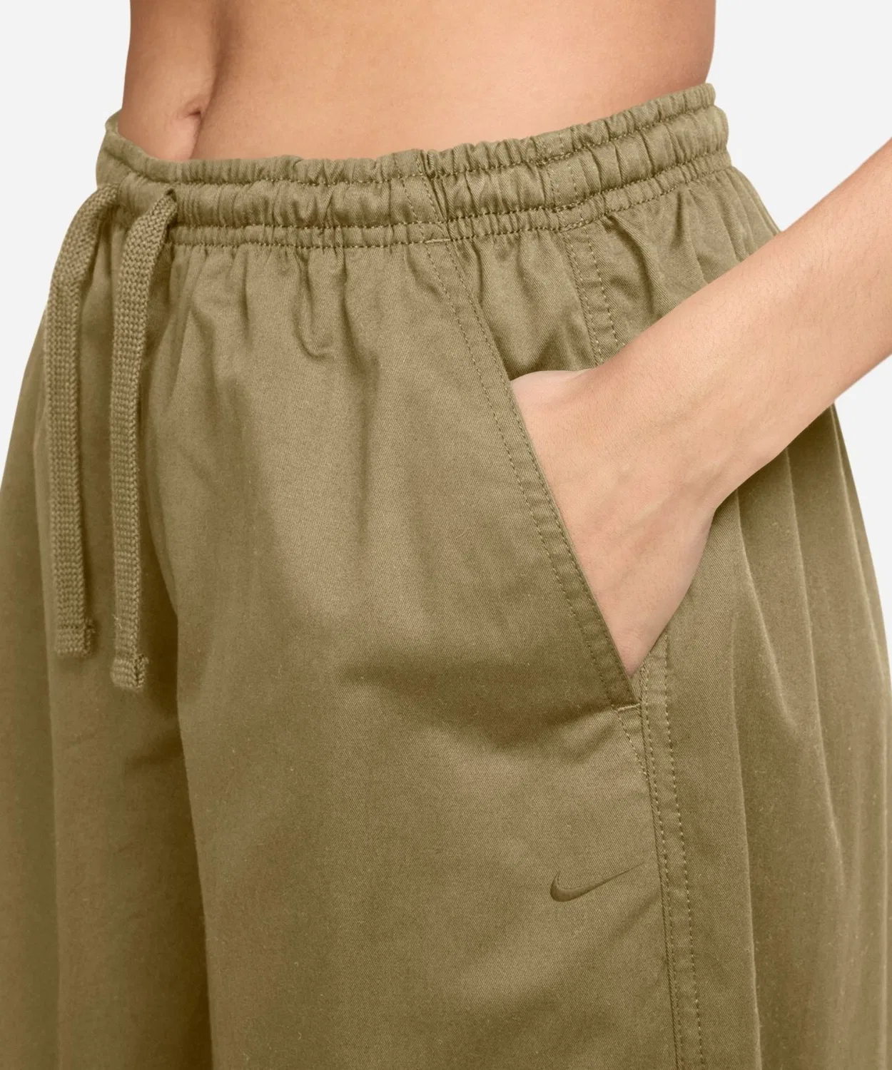Женские широкие брюки-клеш с брендовым логотипом NIKE, Бежевый — фото 4