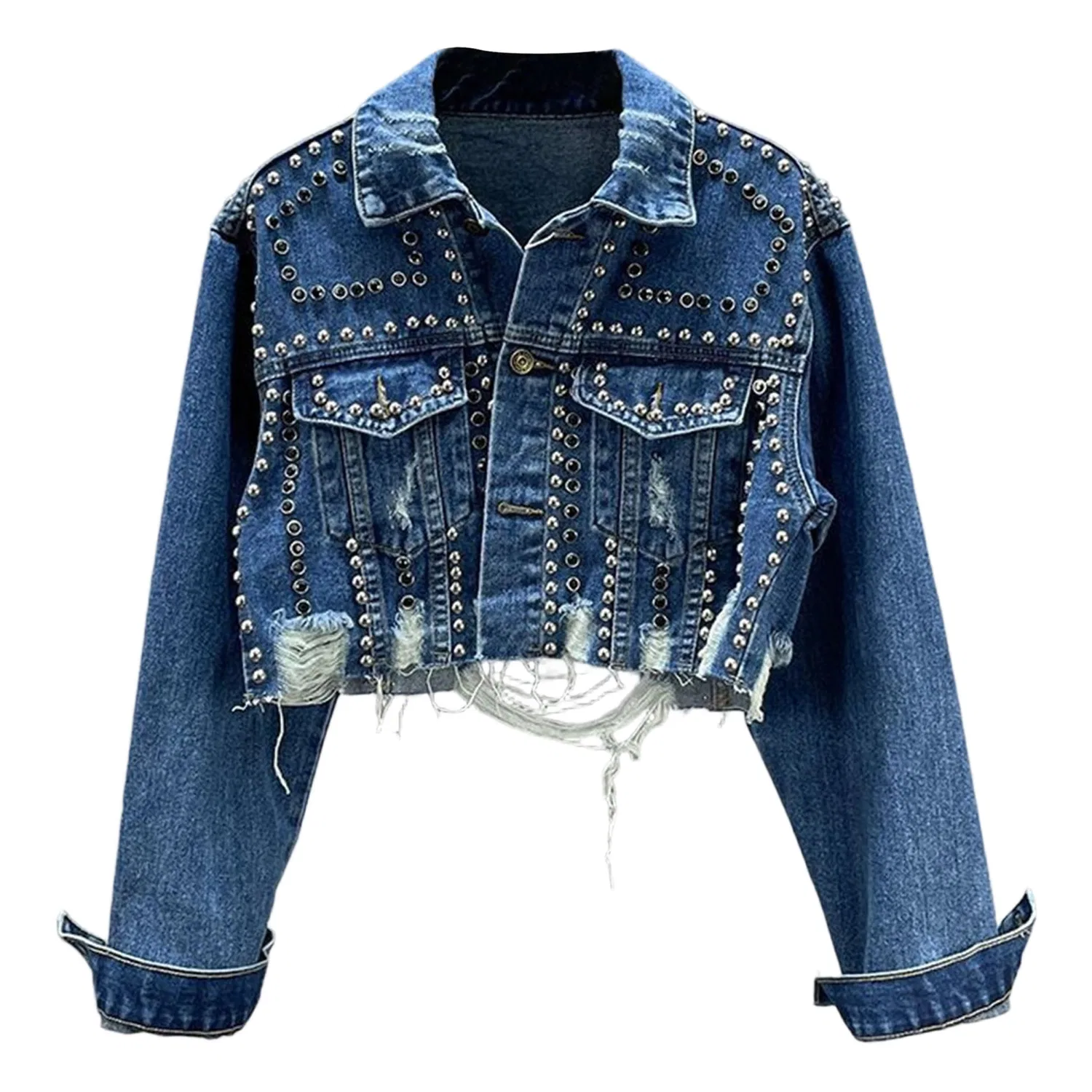 Женская джинсовая куртка с заклепками Western Style, blue