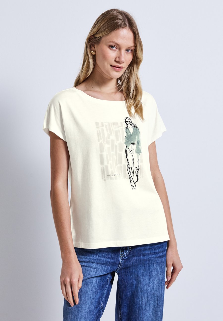 

Футболка Street One Print T-shirt, Weiß/Off-White, Белый, Футболка Street One Print T-shirt, Weiß/Off-White