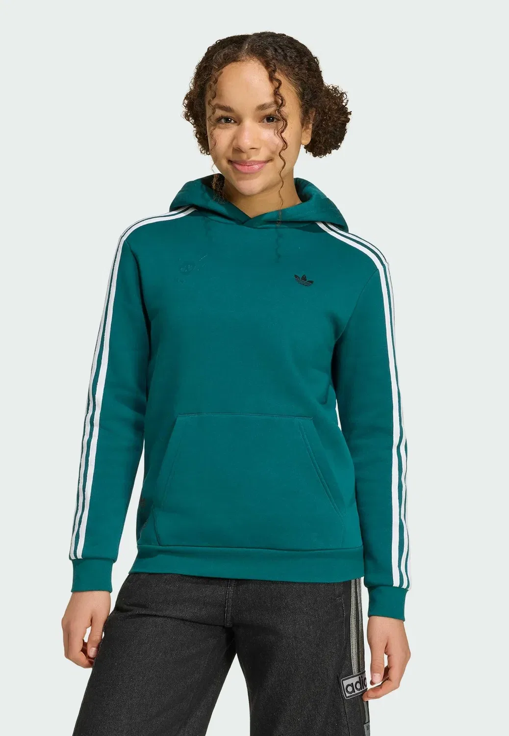 Толстовка с графическим принтом, свободного кроя, унисекс - худи Adidas Originals, Rich Green White — фото 2