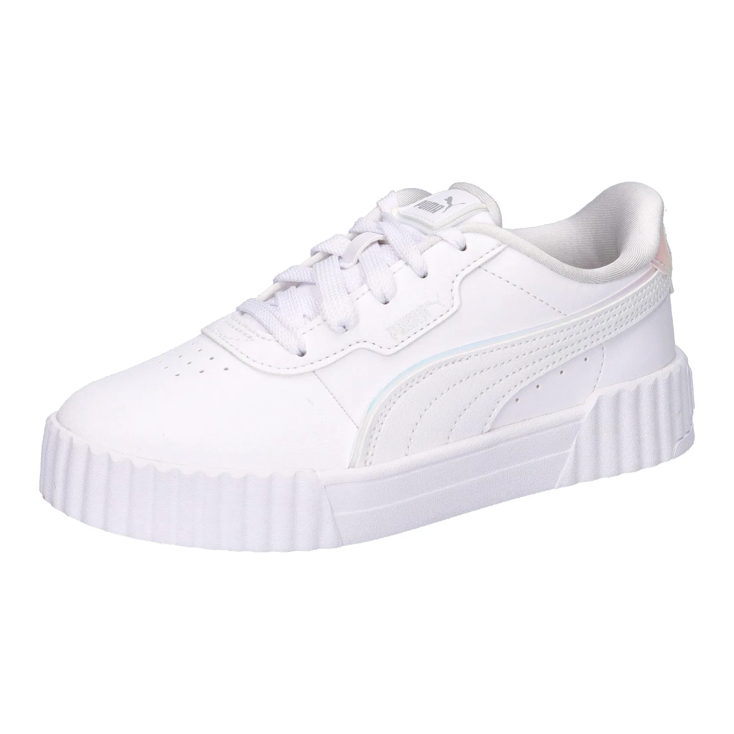 Детские кроссовки для девочек с блестящей пяткой Carina 3.0 Holo 2.0 PS Puma, Weiss Silber