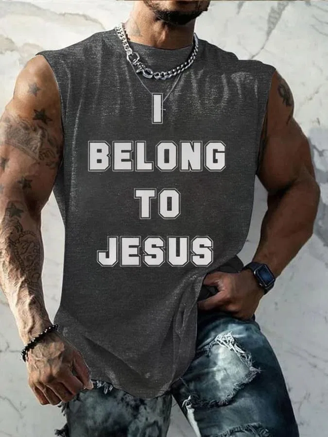 Мужская майка с принтом I Belong to Jesus, тёмно-серый — фото 2
