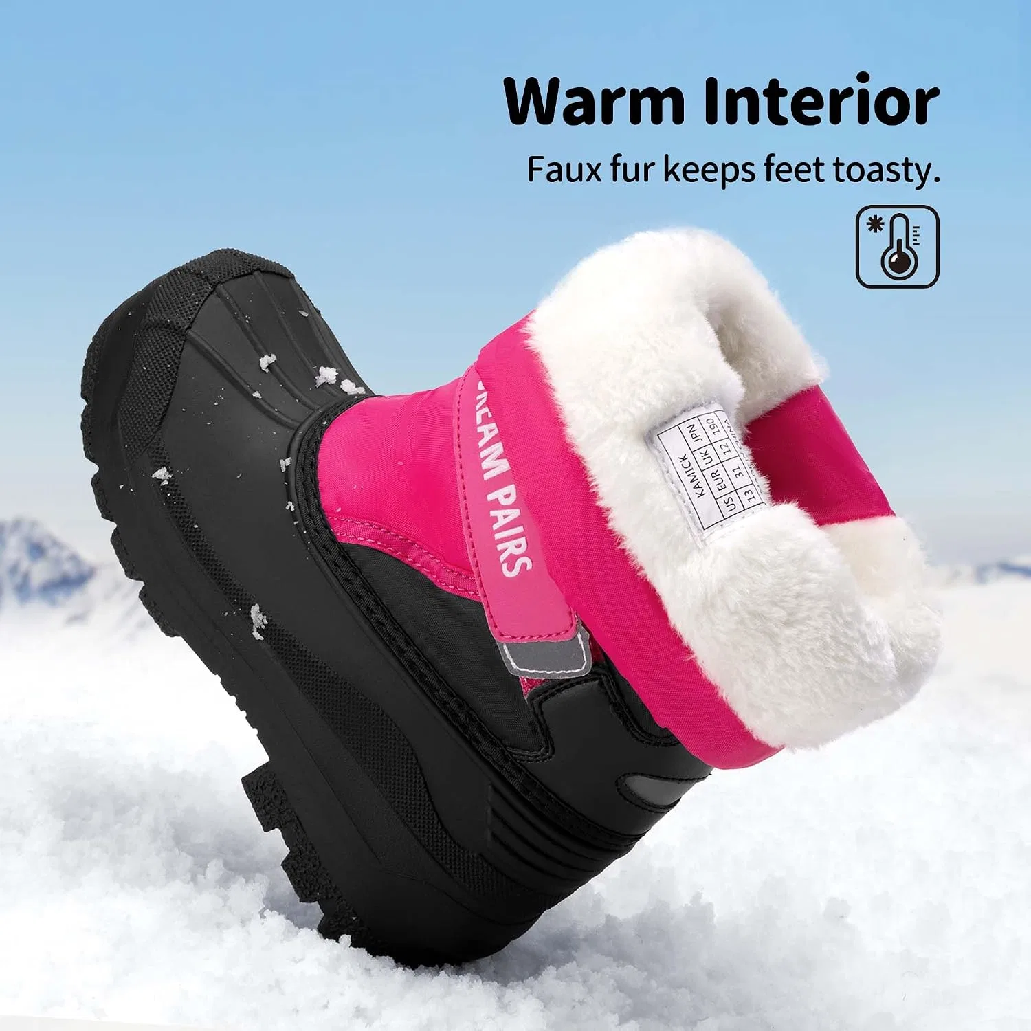 Детские зимние водонепроницаемые снежные ботинки DREAM PAIRS, Hot Pink — фото 4