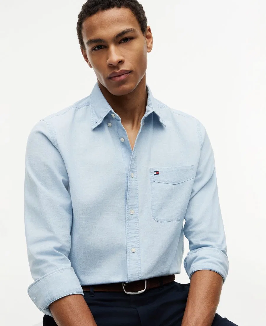 Мужская рубашка свободного кроя из шамбре с длинным рукавом Tommy Hilfiger, Light Blue Chambray — фото 3