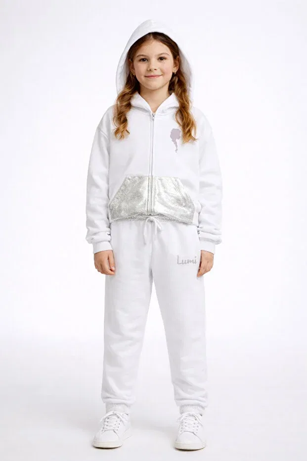 Детские свитшот с пайетками для девочек Zippered Mumuko, White — фото 2