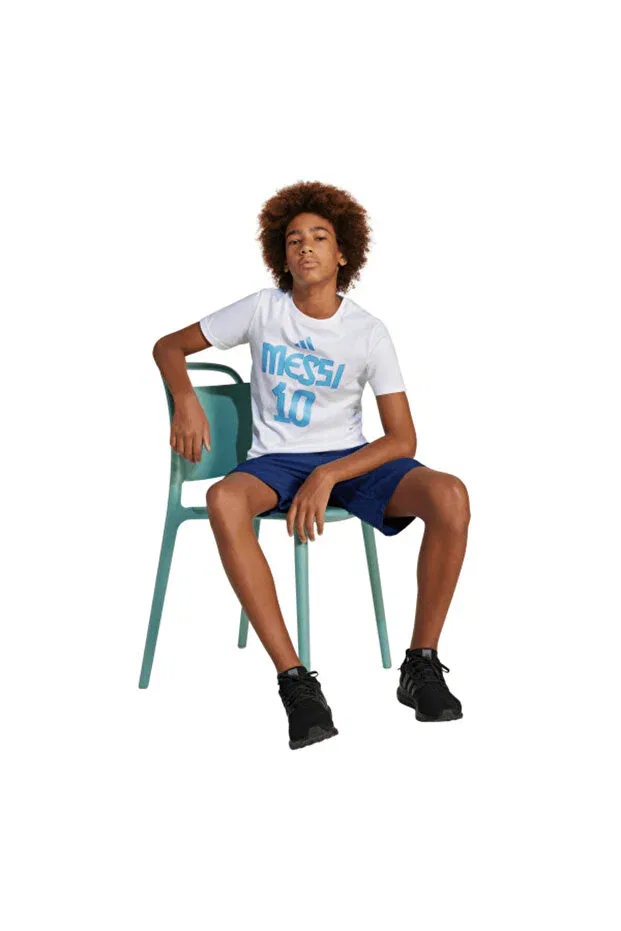 Детская футболка для девочек с принтом Messi name and number graphic tee kids Adidas, White — фото 4