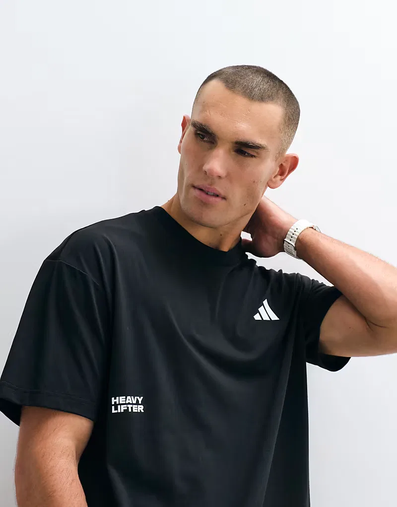 Тренировочная футболка Adidas с принтом на спине, черный — фото 4