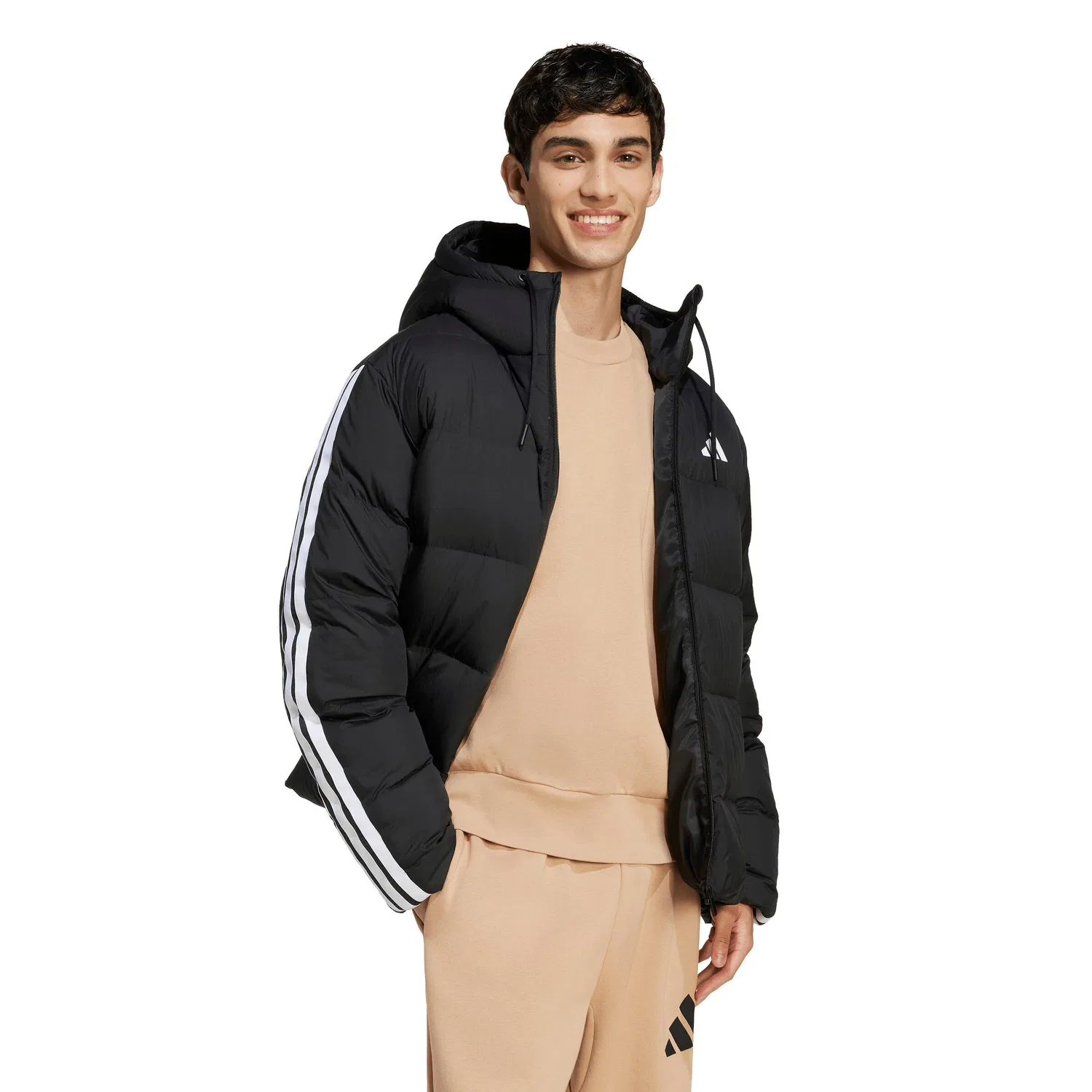 Мужская куртка с капюшоном adidas Essentials 3-Stripes, Черный — фото 4