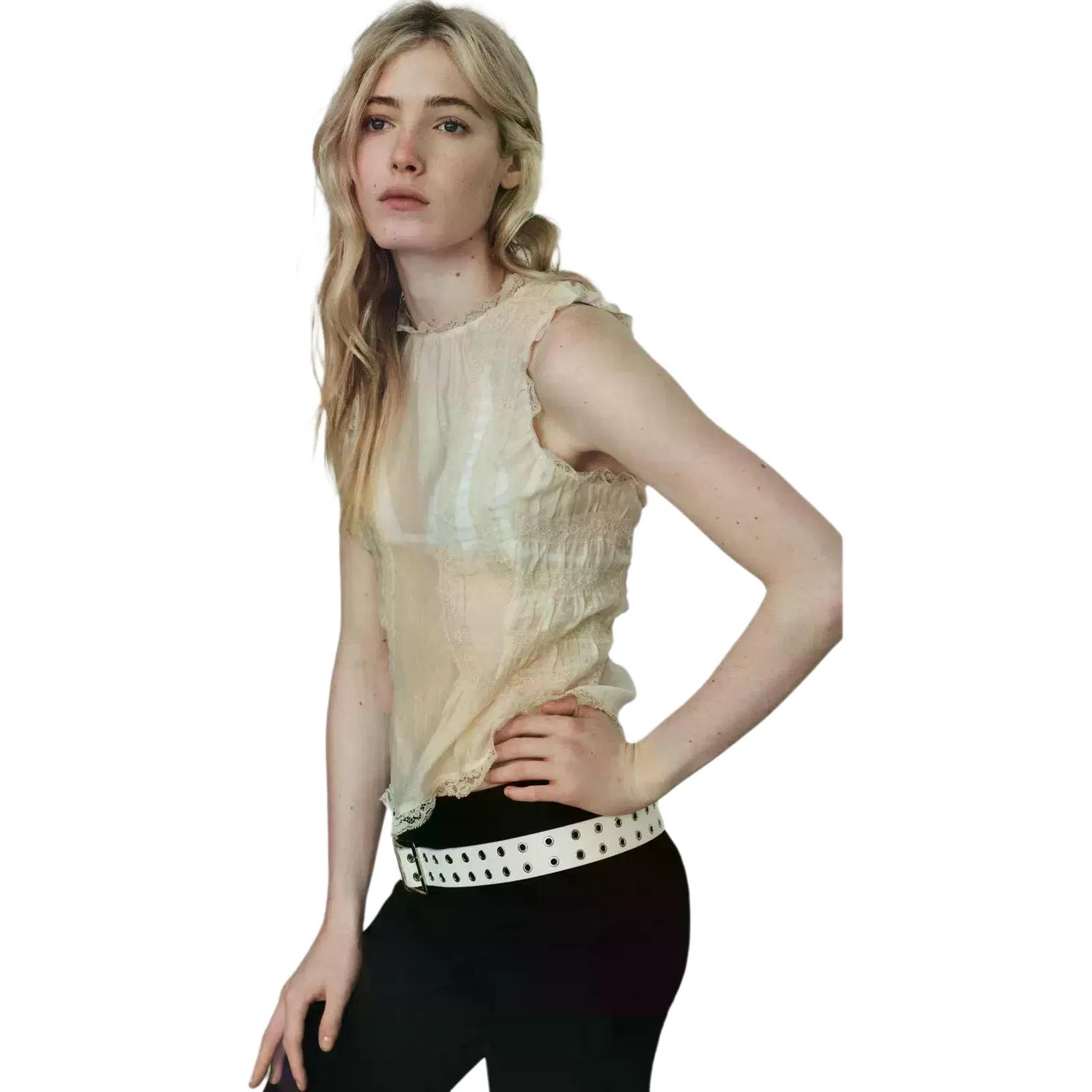 Женская рубашка с V-образным вырезом Cream ZARA, Cream — фото 4