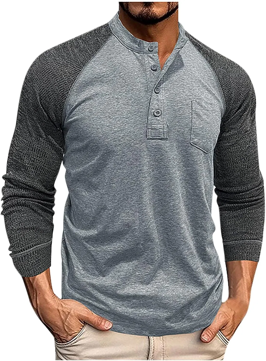 Мужская футболка с раглан-рукавом Henley Button Up, Gray