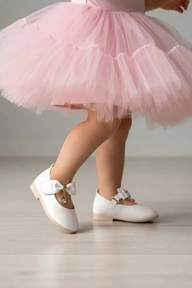 Детские балетки для девочек из искусственной кожи Görkem Bebe Ayakkabı Ve Tekstil, White