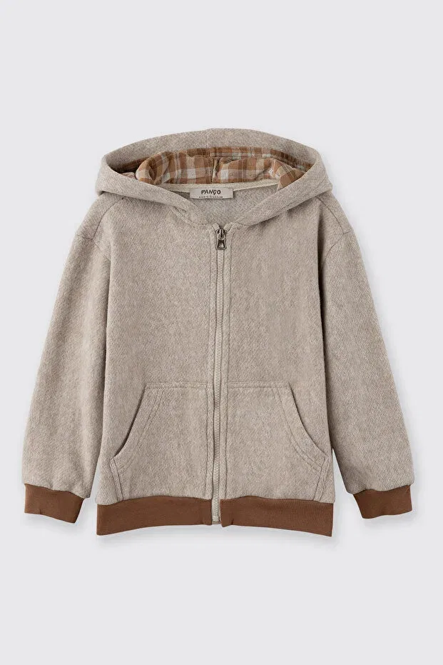 Детское для девочек свитшот на молнии с капюшоном Panço, 046-Beige-Melanj — фото 3