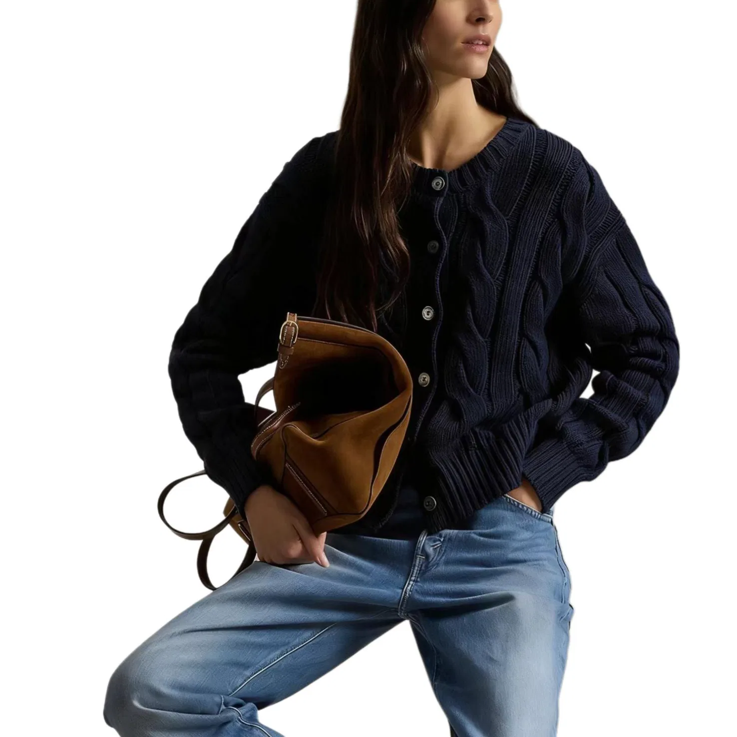 Женский кардиган с пуговицами, крупная вязка, Polo Ralph Lauren, Marine Blue — фото 4