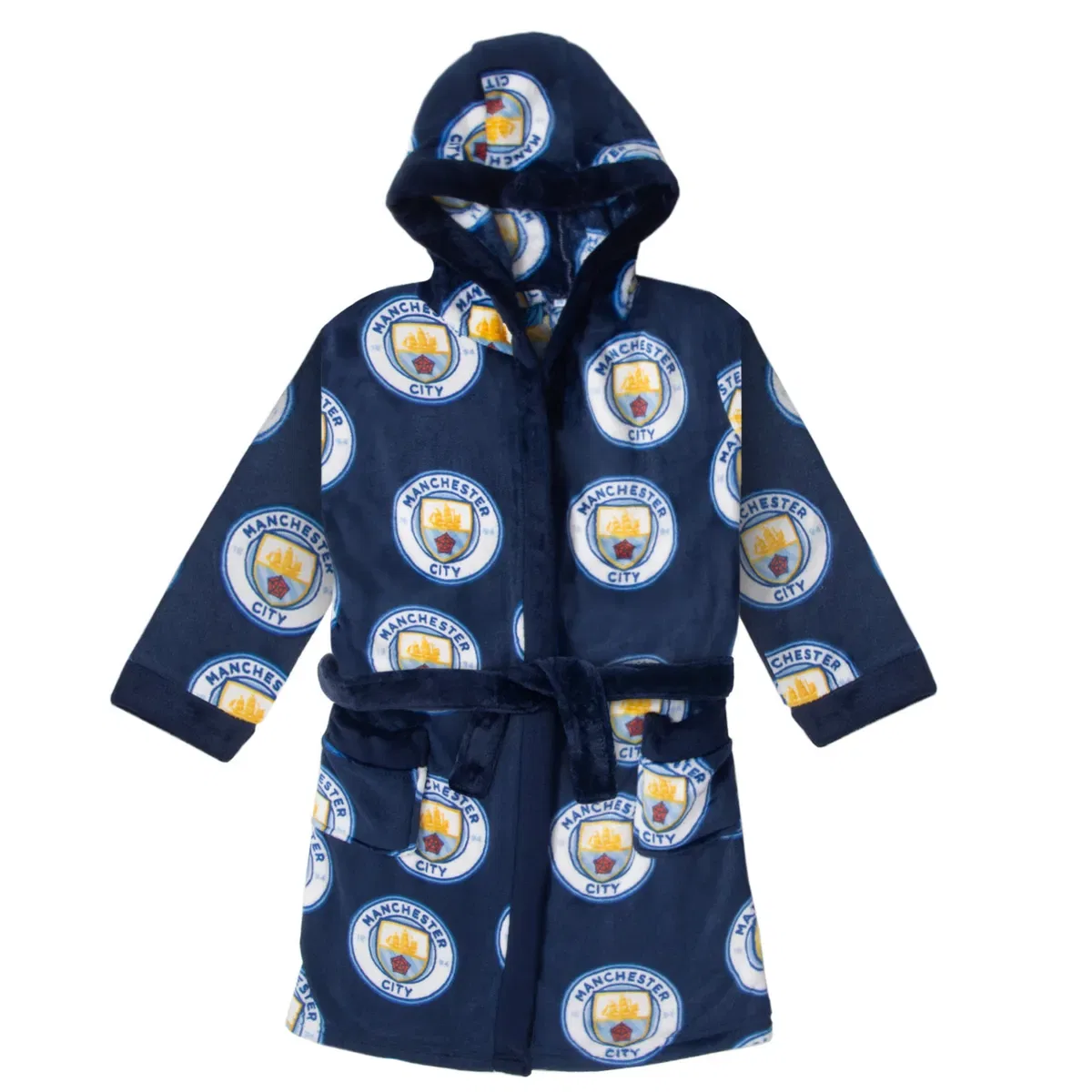 Детский халат с капюшоном из флиса Manchester City Fc, Blue
