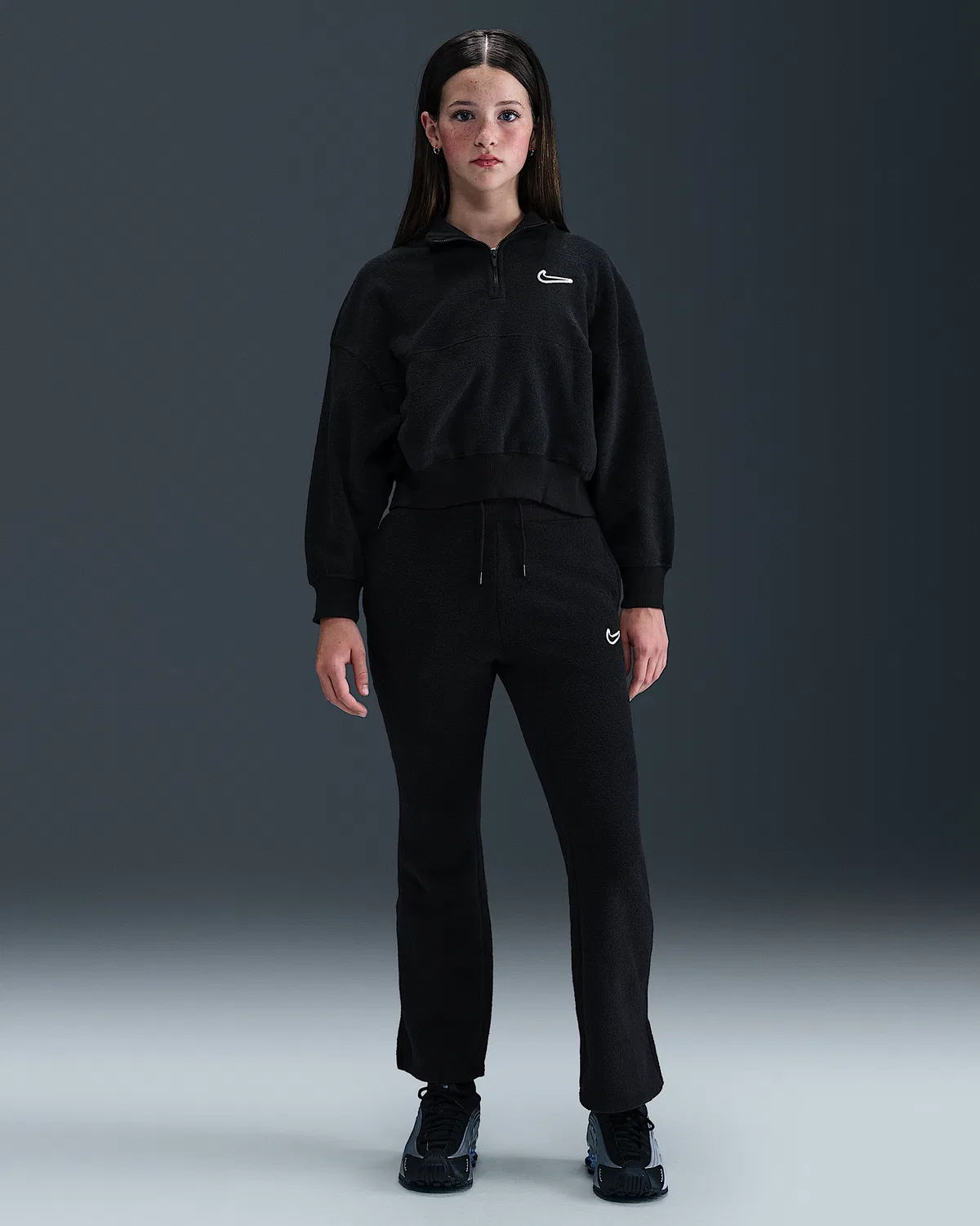 Детская (для девочек) флисовая кофта с длинным рукавом Nike Sportswear, Black/White — фото 4