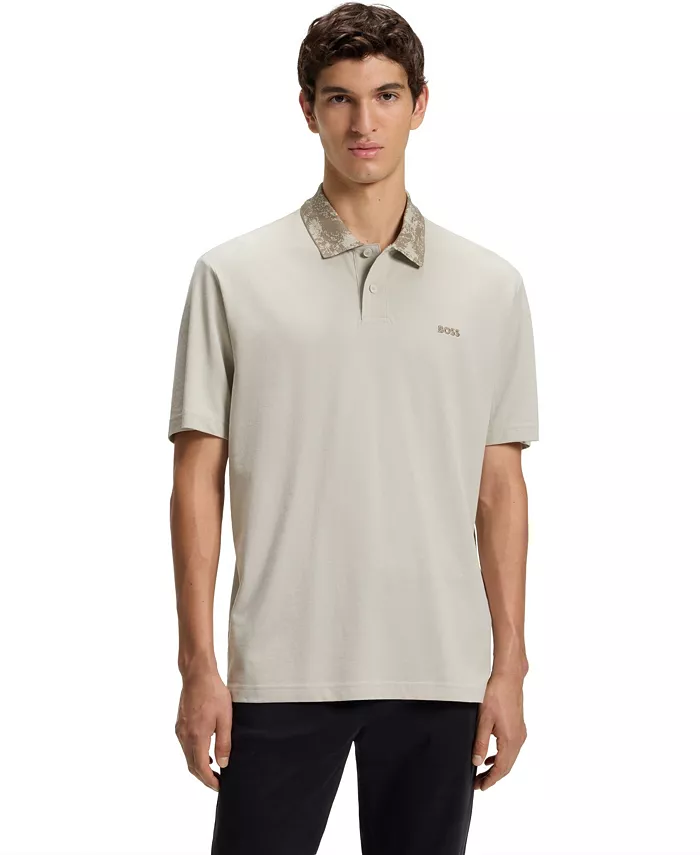 

Мужская хлопковая пике поло свободного кроя Hugo Boss, загар/бежевый