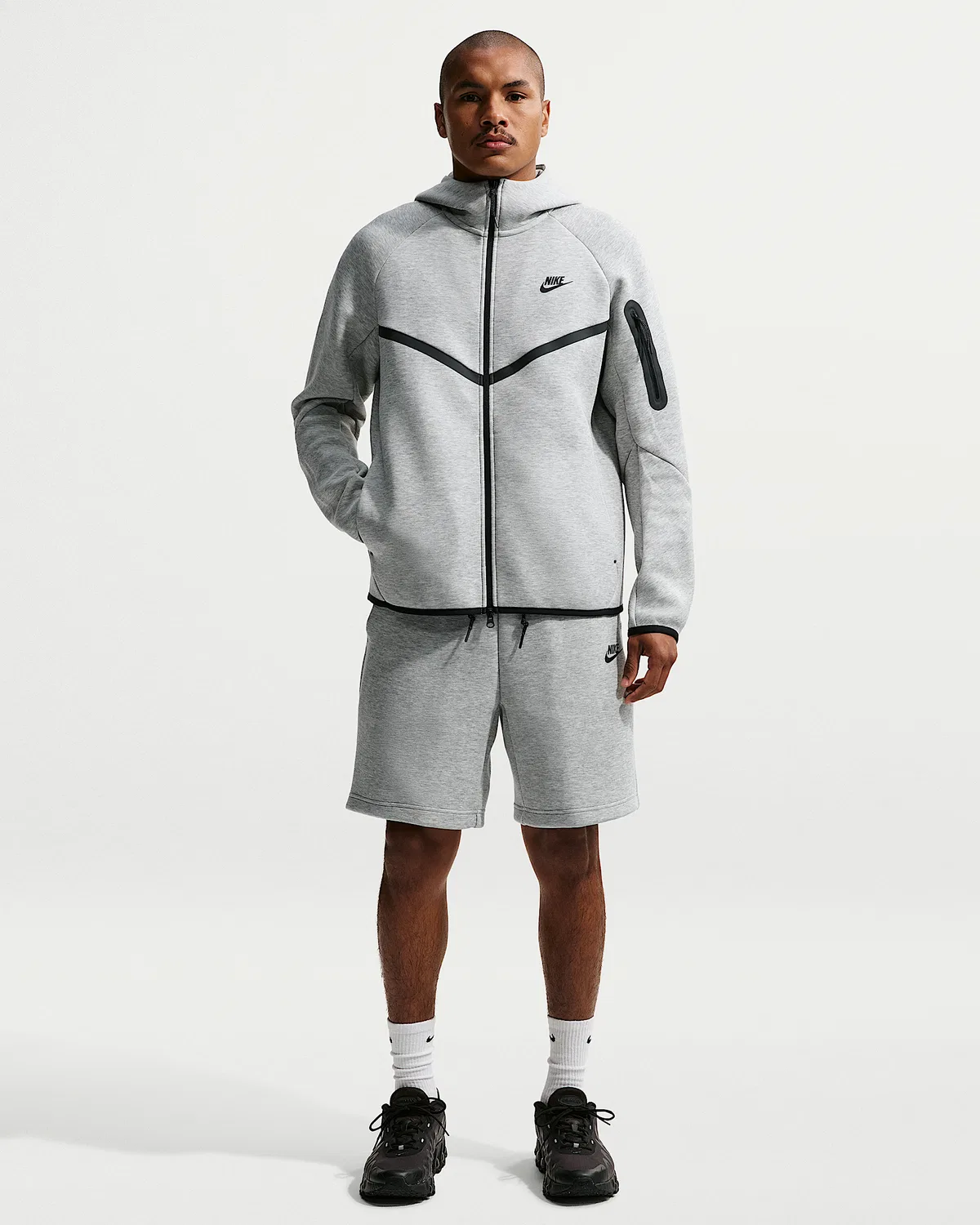Мужская флисовая ветровка Nike Tech на молнии, Dark Grey Heather/Black — фото 4