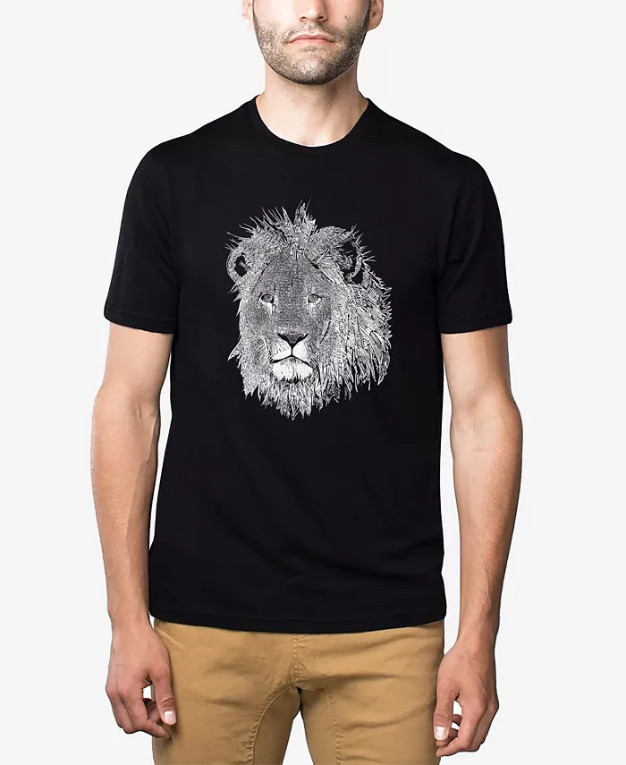 

Мужская футболка Premium Blend с принтом Word Art Lion LA Pop Art, черный