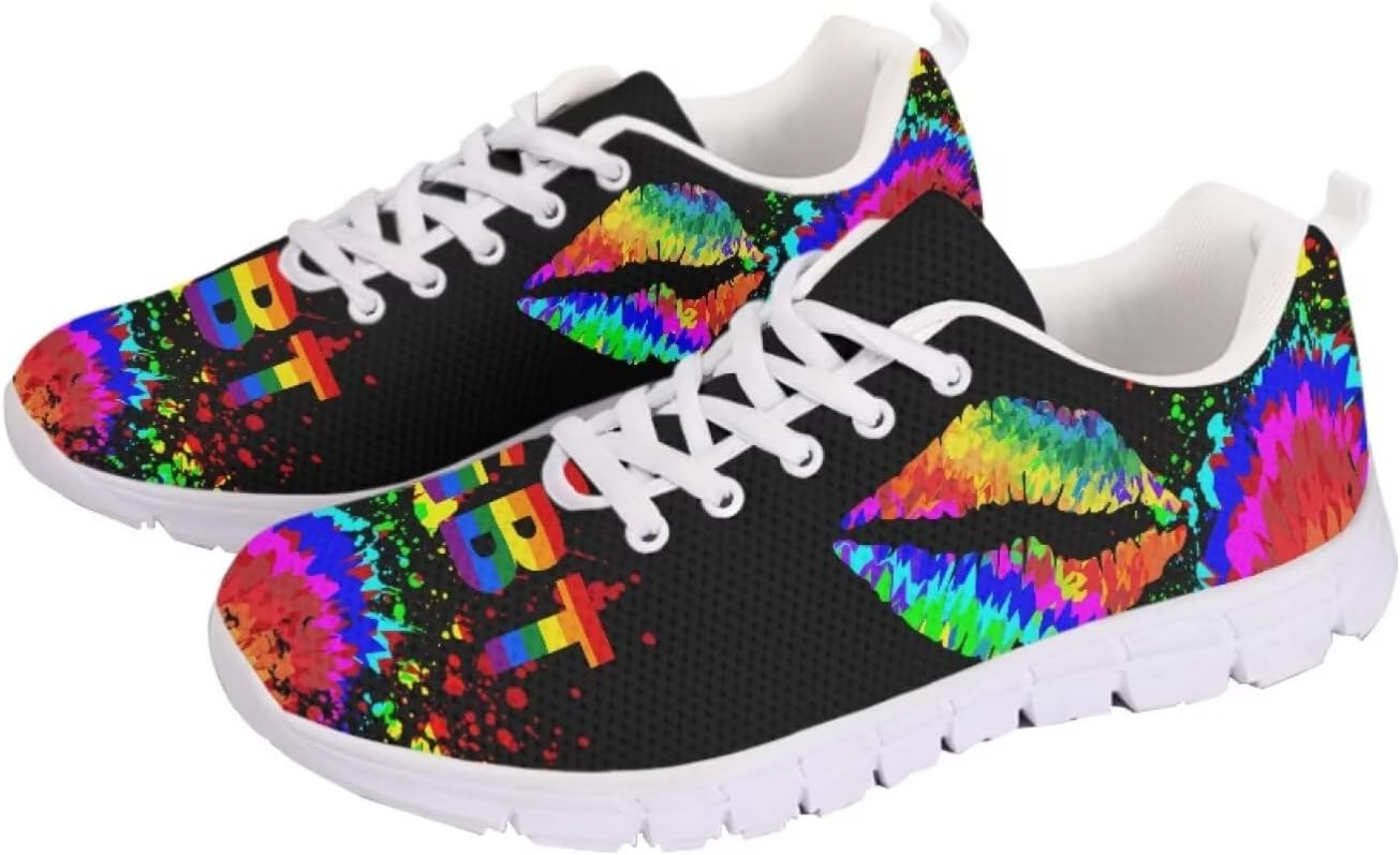 

Кроссовки для взрослых девушек, дышащие теннисные кроссовки, беговая обувь, уличная обувь, спортивные кроссовки для женщин и мужчин Getelinseng, Rainbow Lips Tie - Dye