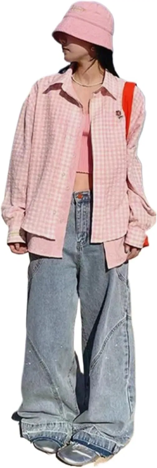 Блуза, клетчатая, Polo Collar, розовая