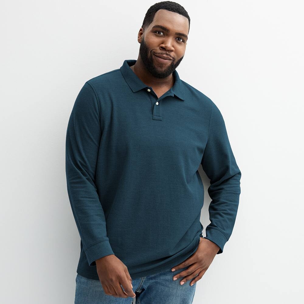 

Поло из пике с длинными рукавами Big & Tall Sonoma Goods For Life, темно-синий