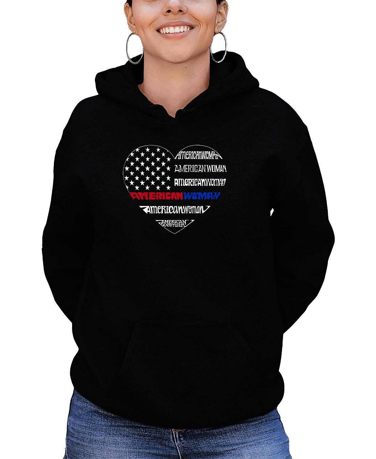 

Женская толстовка с капюшоном American Woman Word Art LA Pop Art, черный