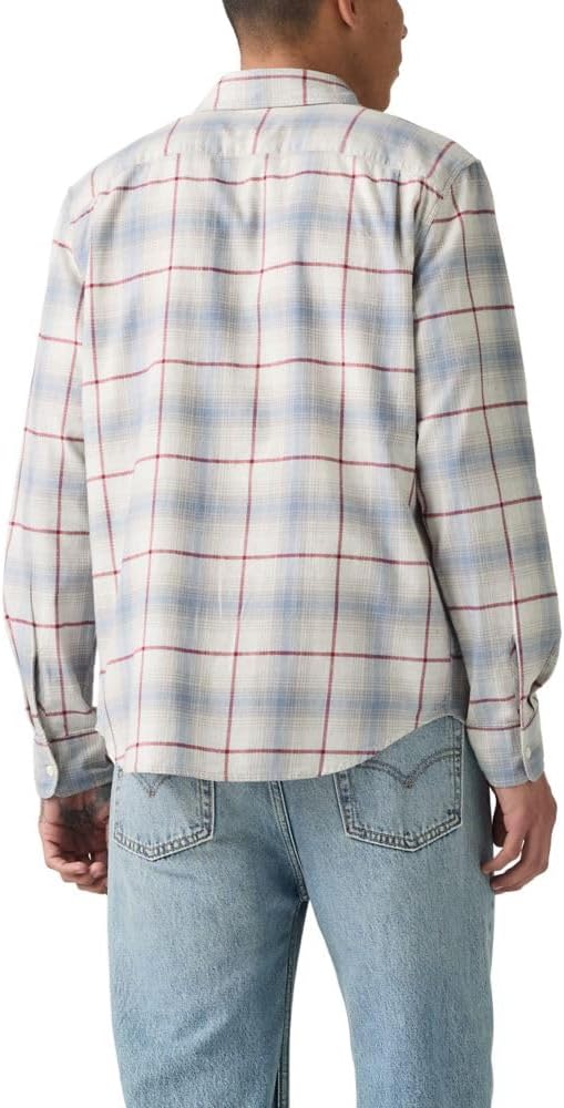 Мужская классическая рубашка Levi's с одним карманом и длинным рукавом на пуговицах, (New) Huxley Plaid Silver Birch Flannel — фото 2