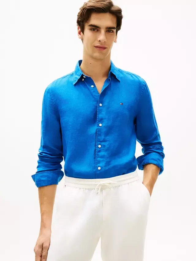 Рубашка из льняного поплина, стандартного кроя Tommy Hilfiger, Royal Blue