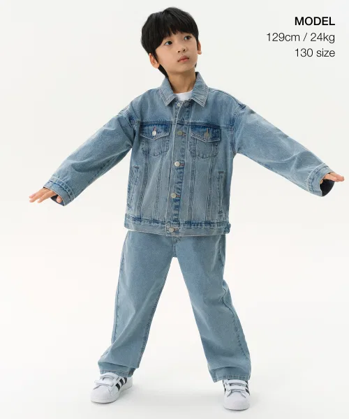 Детская джинсовая куртка оверсайз MUSINSA STANDARD KIDS светлый индиго — фото 2