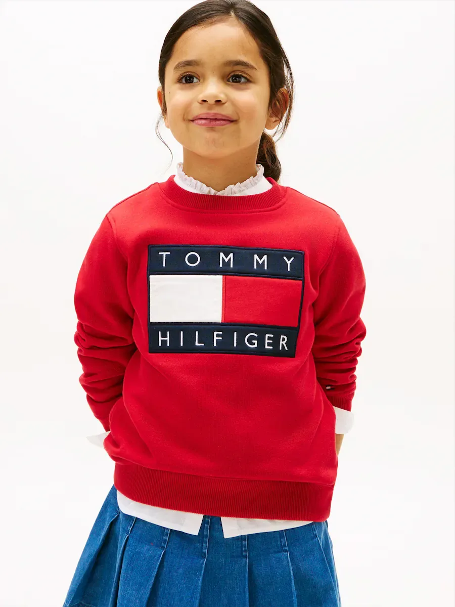 Девочковый свитшот с круглым вырезом и логотипом-флагом Tommy Hilfiger, красный