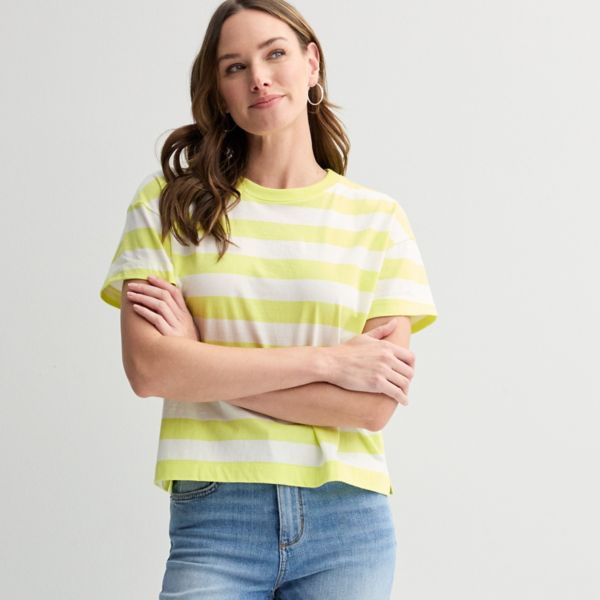 

Женская футболка свободного кроя с графическим принтом Sonoma Goods For Life, цвет white yellow stripe