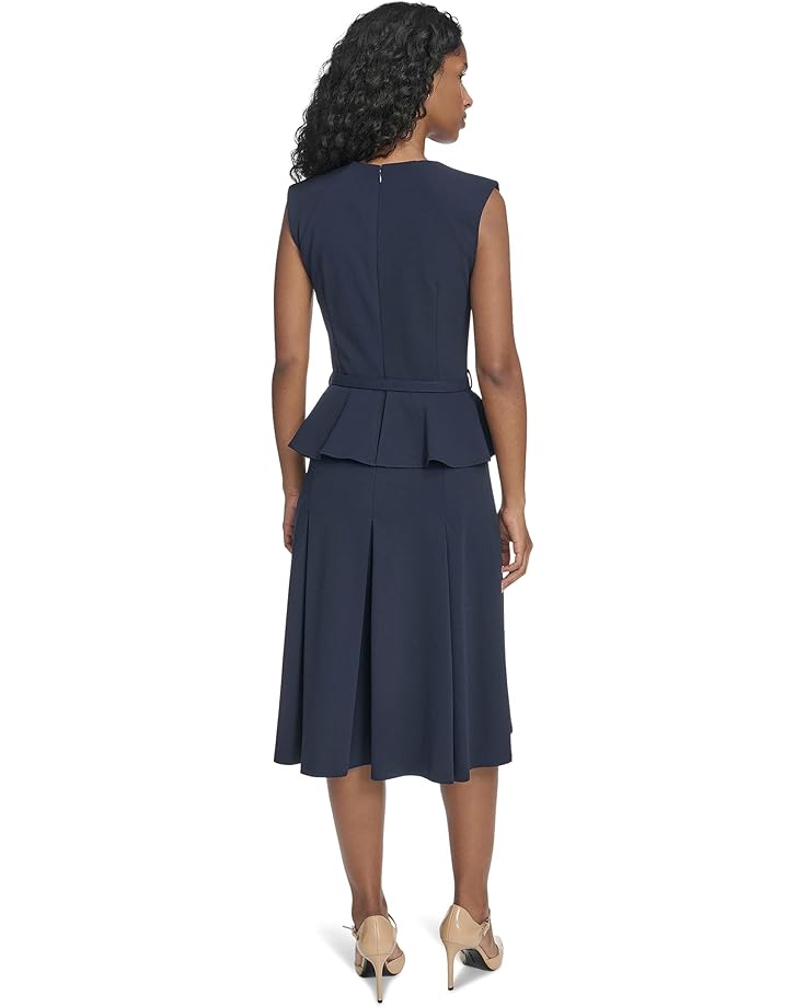 Женское платье Calvin Klein Short Sleeve Scuba Crepe Belted Peplum Aline, Indigo — фото 3