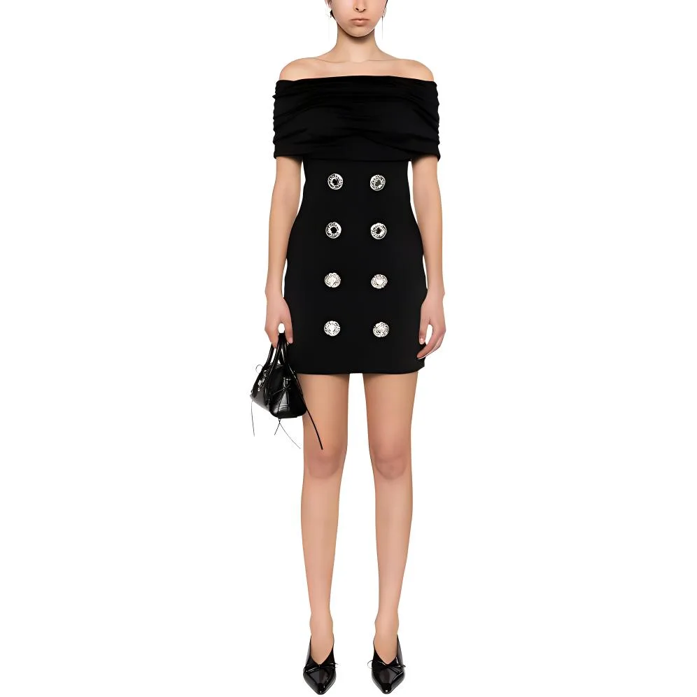 Мини-платье с пуговицами и лодочкой BALMAIN, черный — фото 4