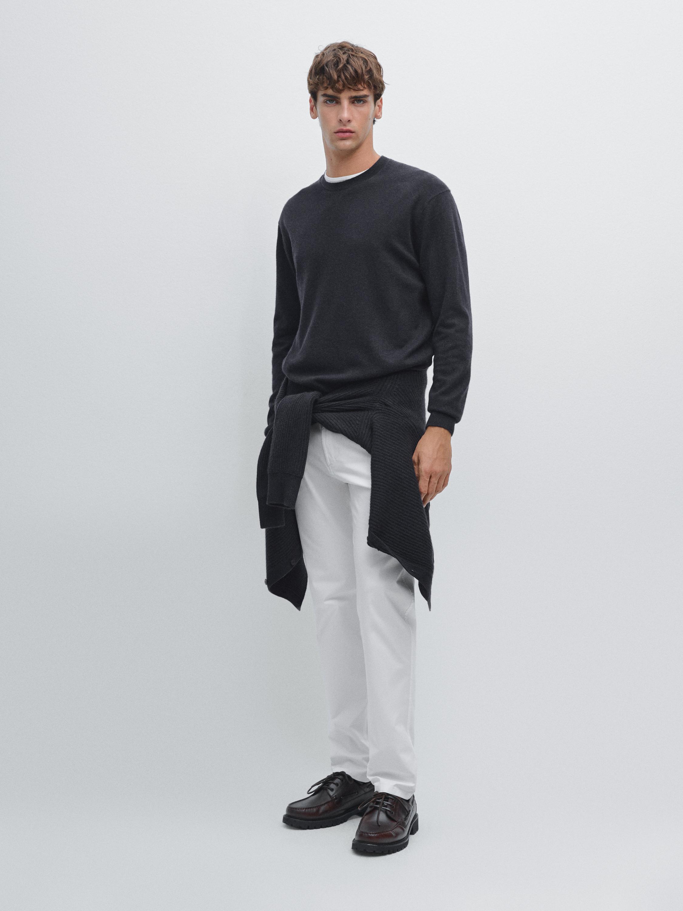 

Легкие облегающие брюки из текстурированного денима Massimo Dutti, белый