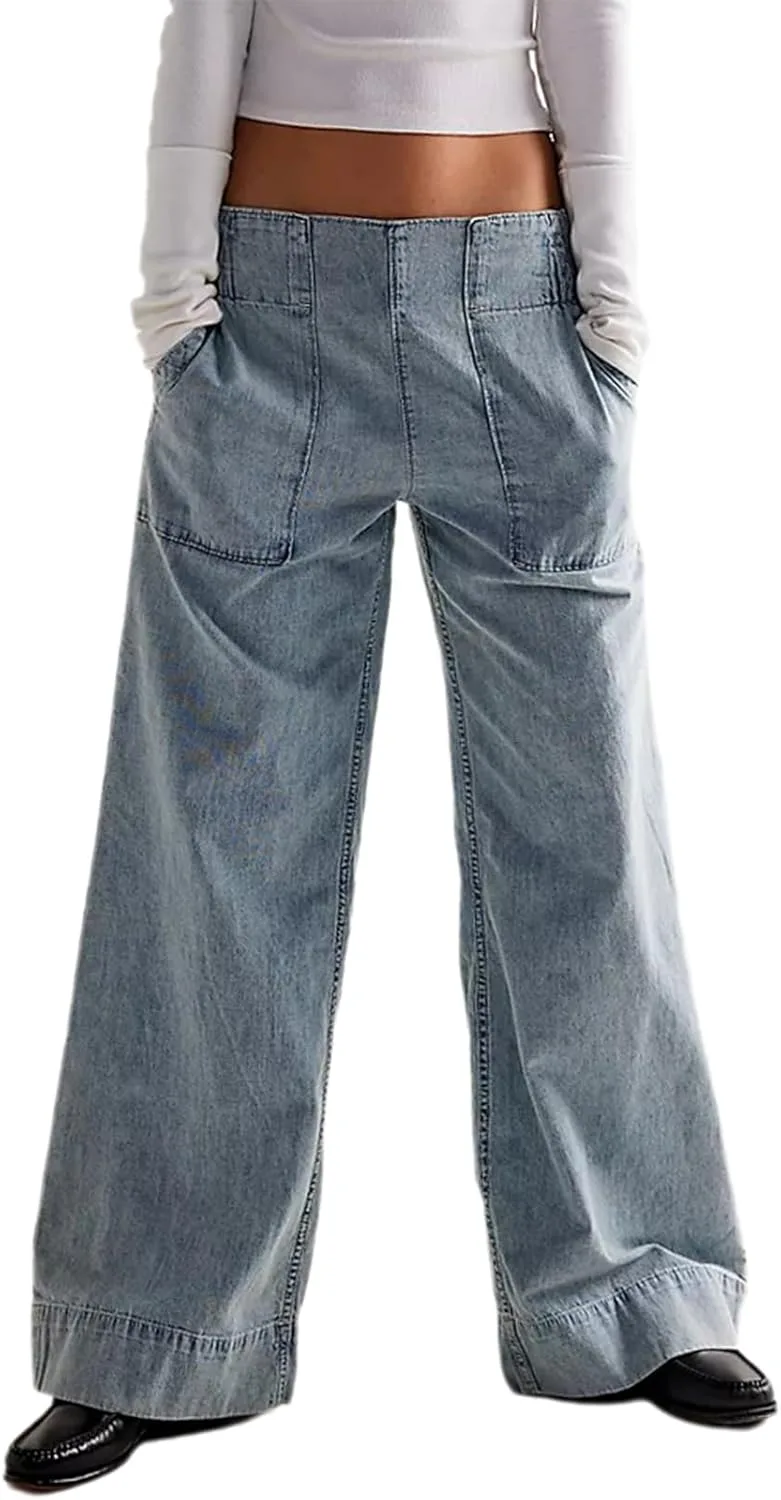 

Женские джинсы wide leg с высокой посадкой, stretchy, прямые TACSTRUN