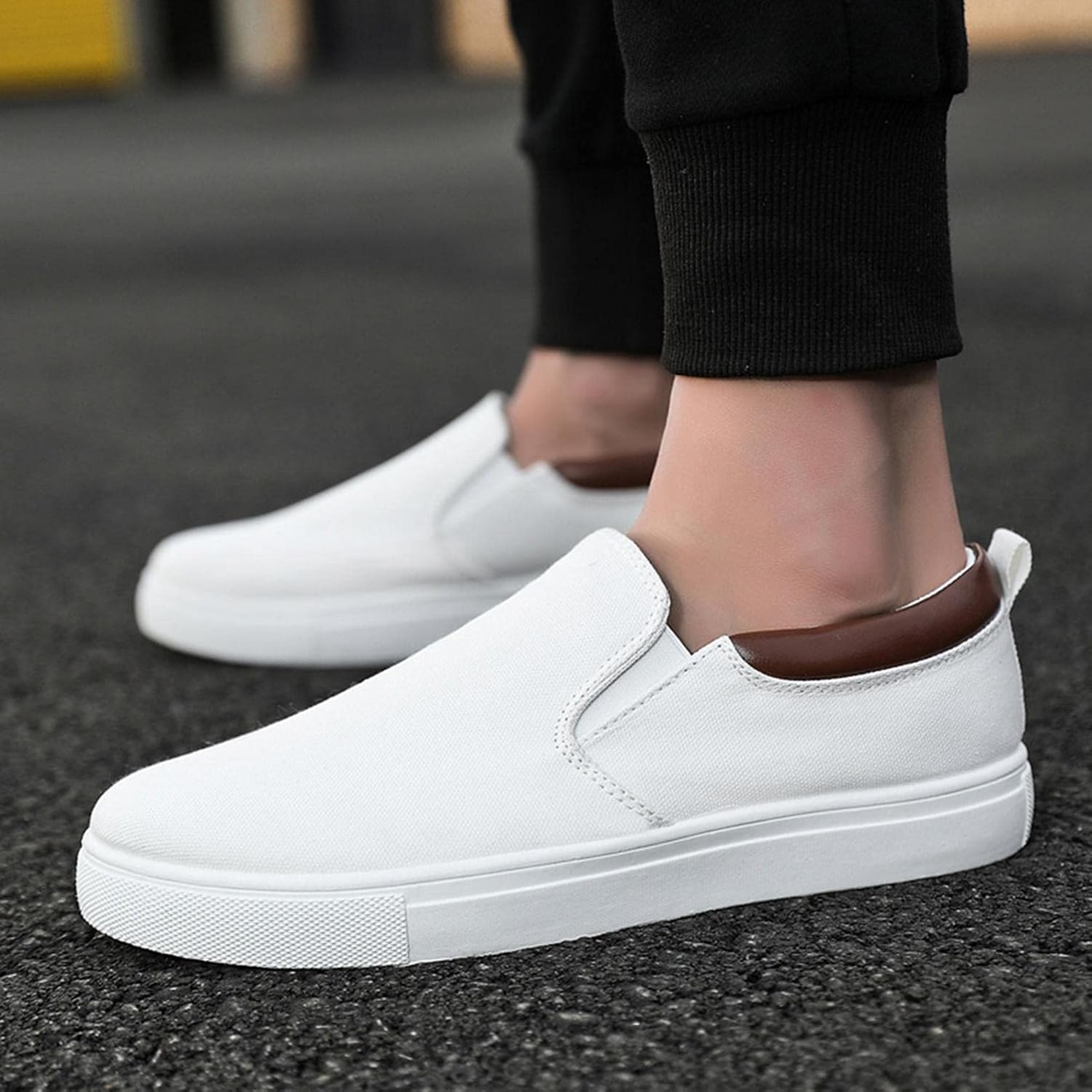 Мокасины Hbeylia Slip On, модные кроссовки для мужчин, повседневные дышащие низкие тканевые кеды, унисекс, классические низкие тканевые кроссовки для прогулок, вождения, мокасины, ботинки для мужчин для активного отдыха на открытом воздухе, белы... — фото 3