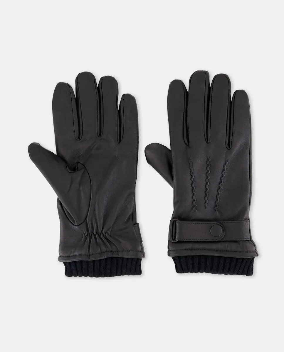 

Мужские кожаные перчатки с кнопкой Dustin, черный