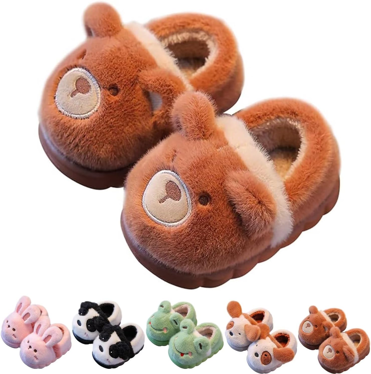 

Милые детские тапочки с мультяшными животными - плюшевые зимние домашние тапочки для мальчиков и девочек малышей - противоскользящие оригинальные детские тапочки - для дома и улицы Generic, Bear