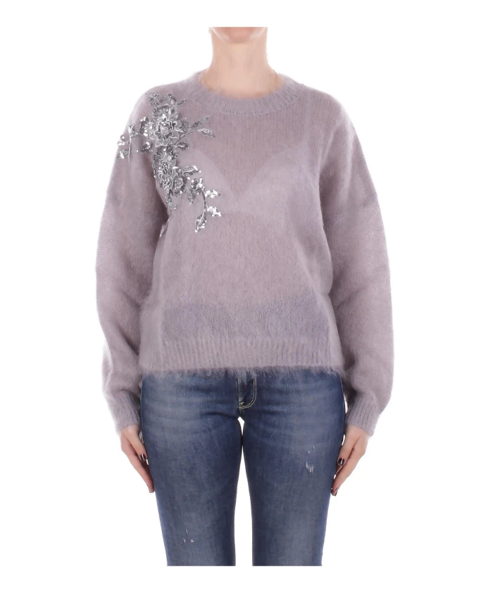 

Вязаная футболка с круглым вырезом и пайетками Blugirl, серый