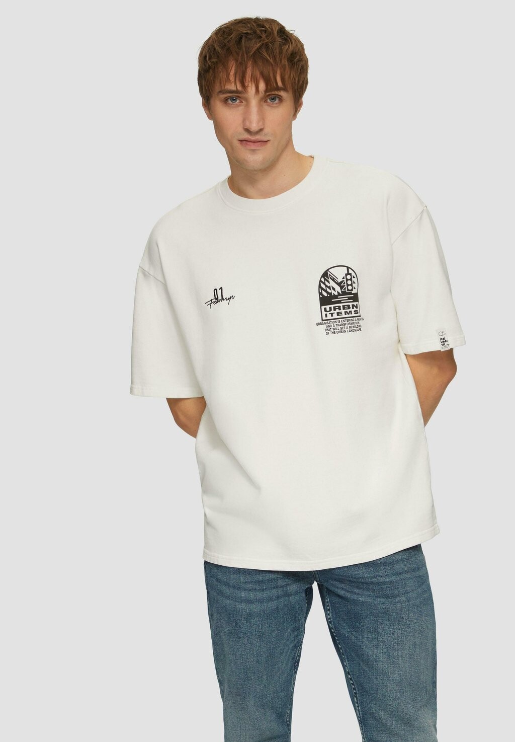 

Футболка с принтом LOOSE FIT QS, бежевый