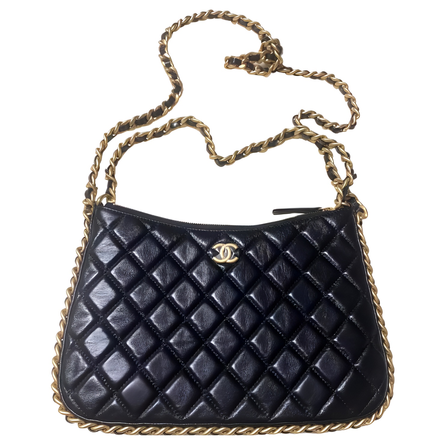 

CHANEL Сумка-хобо из овчины, ручная, через плечо, женская, черная