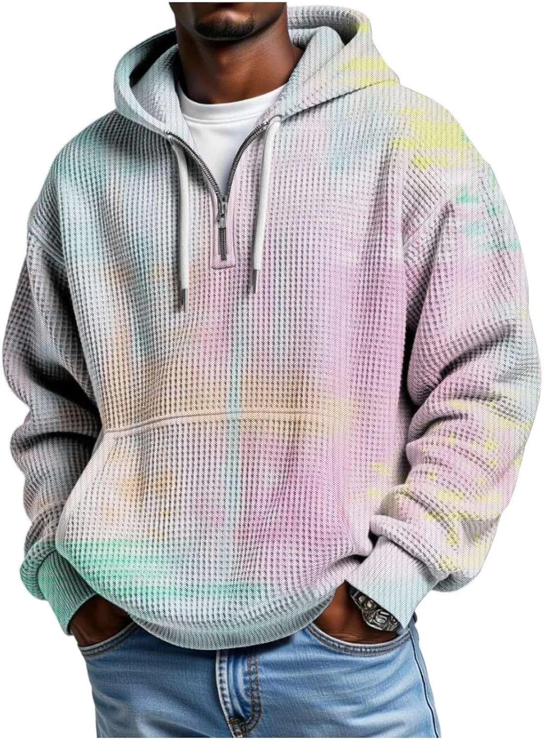 

Толстовка с капюшоном Quarter Zip Waffle, мужская, оверсайз