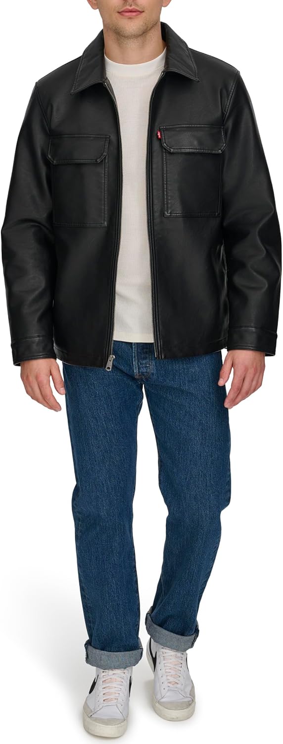 Мужская рабочая куртка Levi's с двумя нагрудными карманами, Black Faux Leather Filled — фото 2
