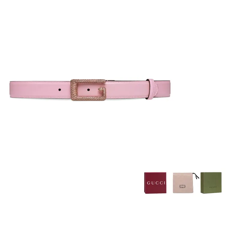 

GUCCI Кожаный ремень Square G для женщин, розовый, ширина 3 см