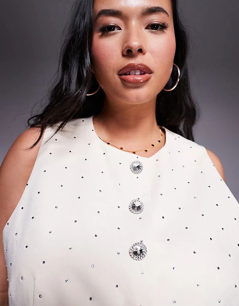 

Льняной жилет ASOS LUXE Curve coord с горячей отделкой, кремового цвета