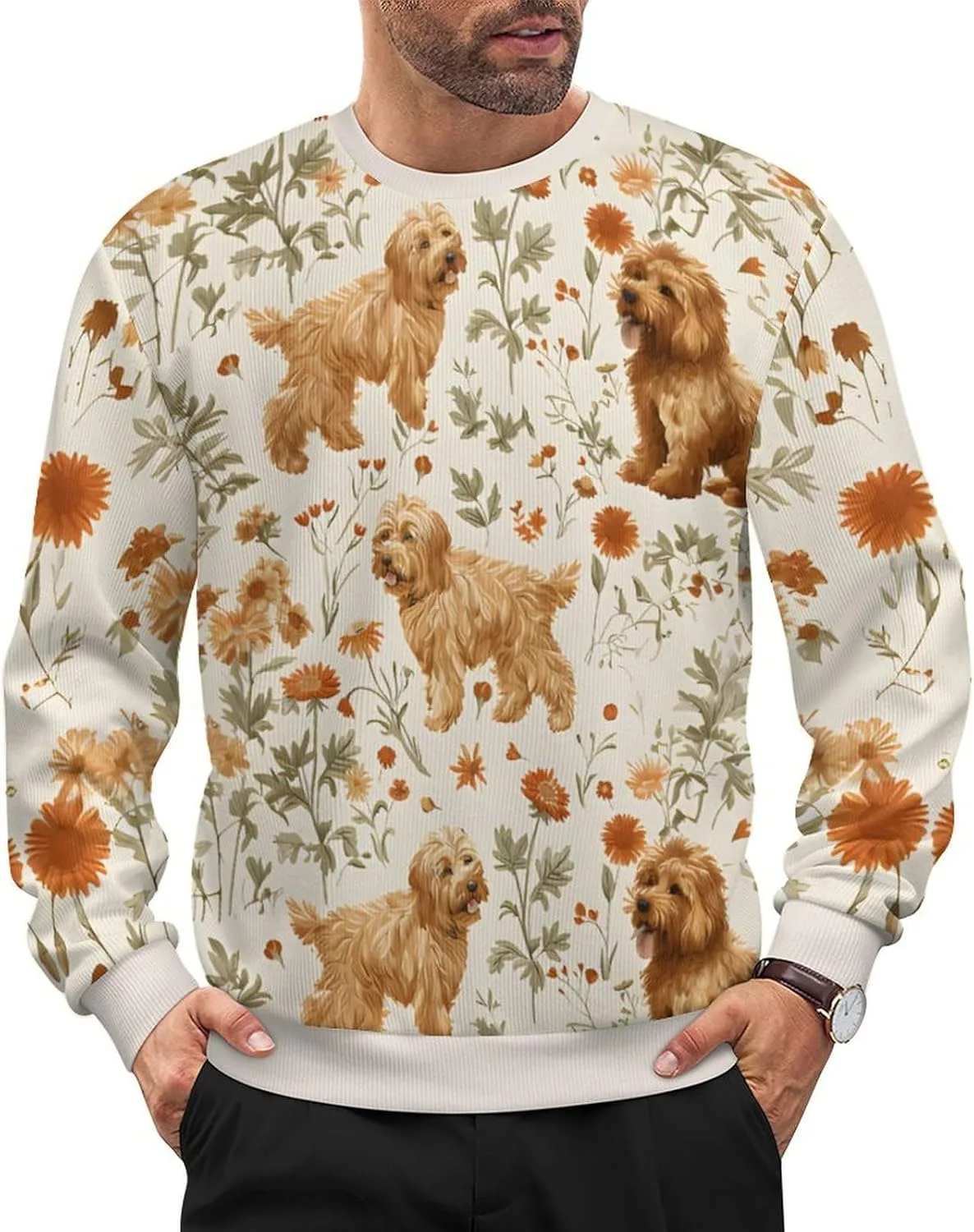 

Мужской свитер с животным принтом, свободный, с длинными рукавами и круглым вырезом HLSDFRES